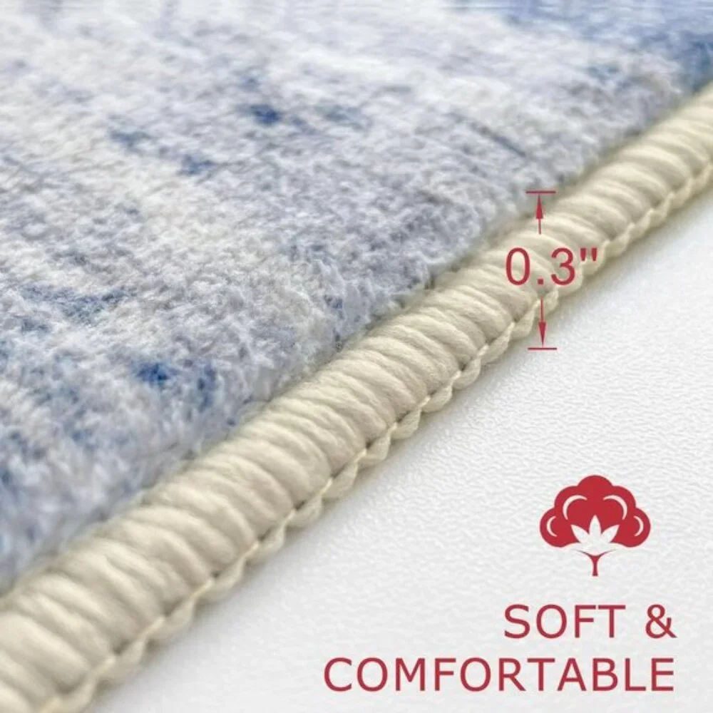 New Modern Abstract 2x3 Entryway Rug, Washable Non-Slip Faux Wool Mat, Grey-Blue